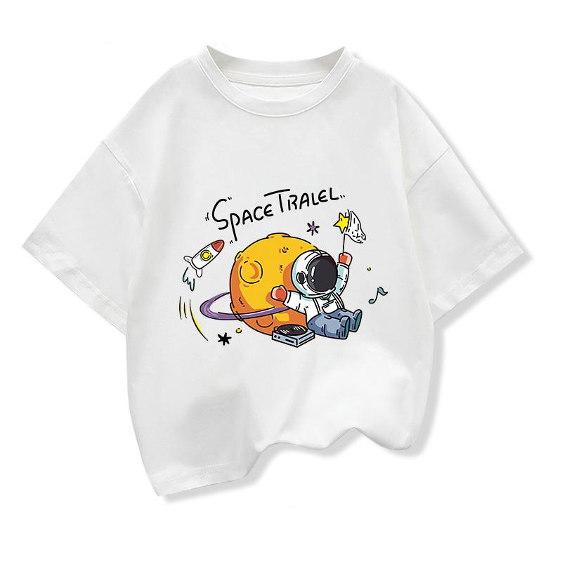 2025 New Kids Clothing Spaceman Travel Graphic Summer TShirt Boy And Girl Cotton Fashion Tops Teen Boys Loose Short Sleeve Tee