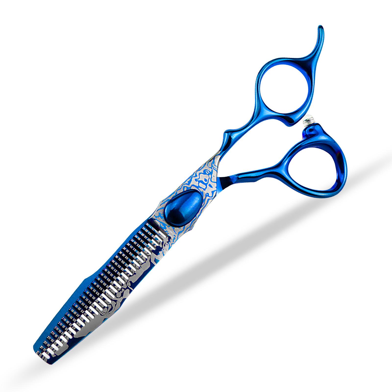 6.0  Nipsun Blue Double-Handle Hairdressing Scissors: Straight, Serrated, and Thinning Shears