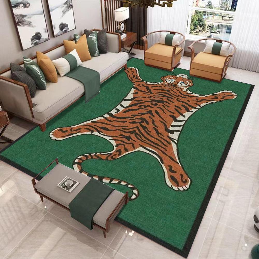 Large Realistic Tiger Floral Pattern Blue Living Room Carpet Decorative Indoor Area Rug Fit Gray Sofa Window Home Decoration Mat