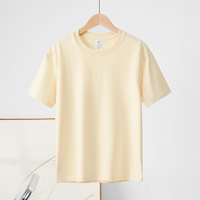Kurzarm-T-Shirt aus reiner Baumwolle mit Rundhalsausschnitt für Damen, einfarbig, halbärmeliges Basis-T-Shirt