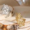 Stainless Steel Metal Hollow Flower Open Ring For Women Minimalist Gold Color Irregular Geometric Adjustable Finger Ring Jewelry