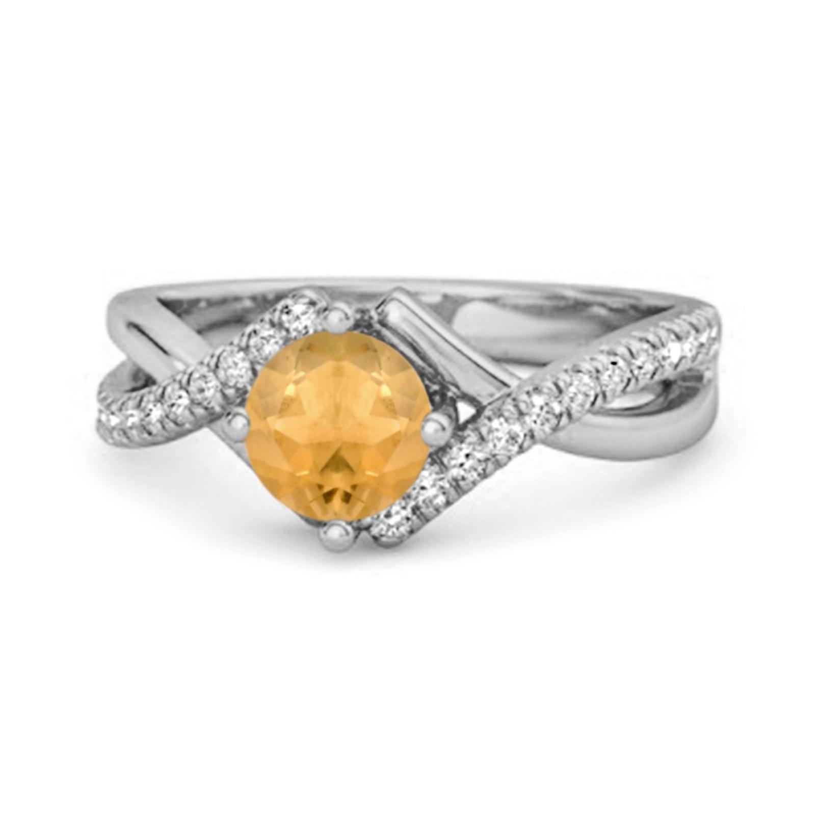 Citrine Crisscross Band White Topaz Accents Ring- 925 Sterling Silver 12 белый