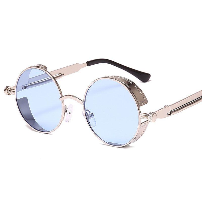 Vintage Steampunk Round Sunglasses With Reflective Mirrored Lenses And Metal Frame