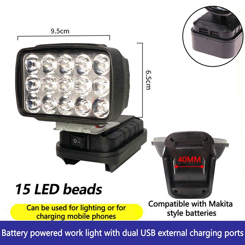 1 Piece Dual Usb Power Bank For Makita Lithium Battery Emergency Lights 2-7Inch Large Lens Car Led Work Lamp Light Torch