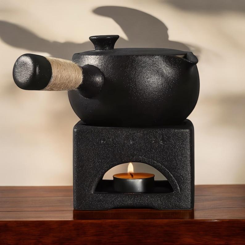 Ceramic Tea Pot with Candle Warmer Kitchenware Kungfu Teapot Set Minimalist Black Ceramic Tea Kettle
