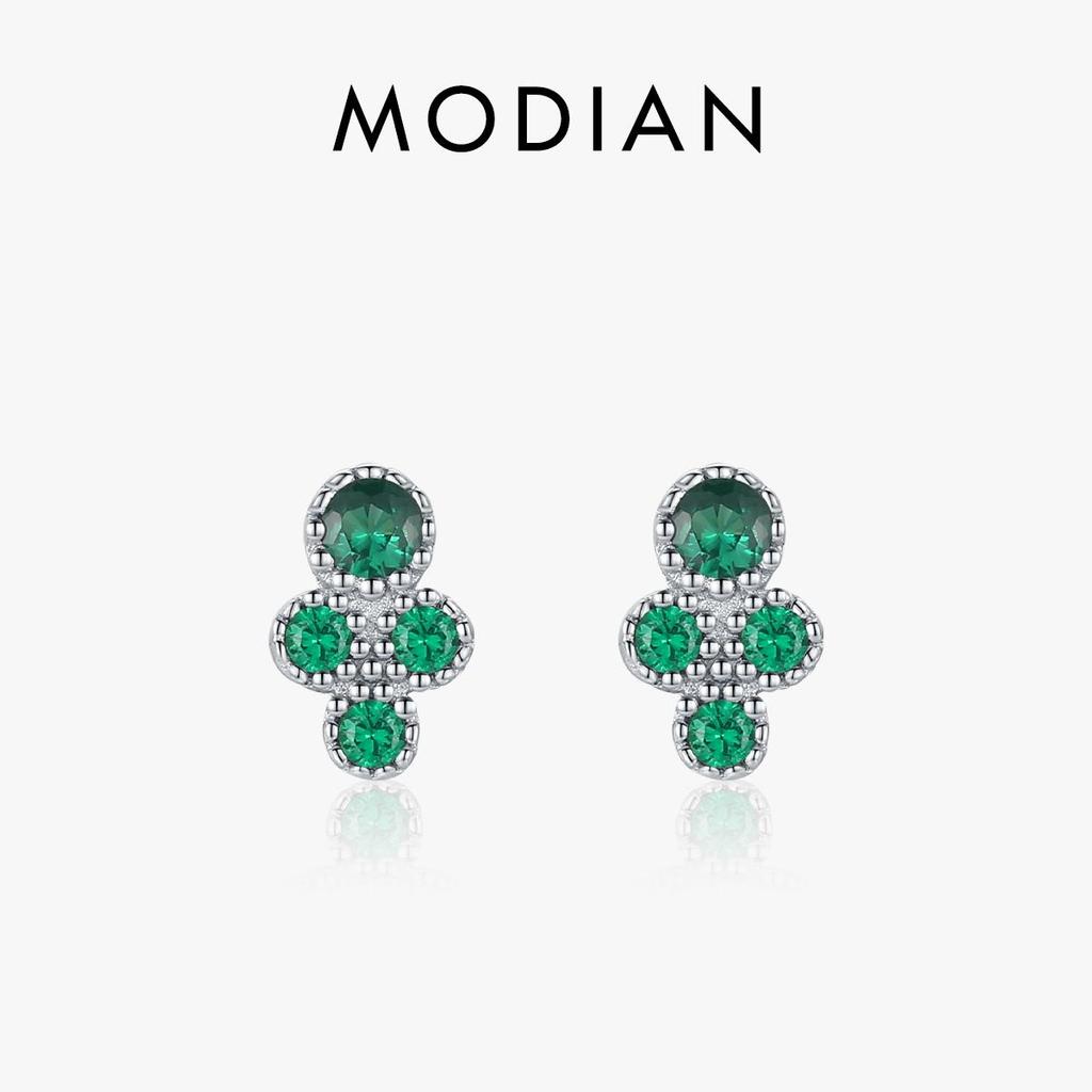 MODIAN Real 925 Sterling Silver Cute Mini Tiny Small Vintage Green Stud Earrings For Women Pave Setting CZ Fine Jewelry Gift