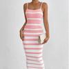 Women's Spring Summer Striped Sweater Dress Casual Sleeveless Ribbed Bodycon Midi Dresses for Women Spaghetti Strap Knit Fit Backless Long Dresses