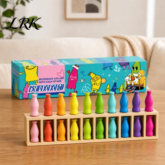 Kids Memory Challenge Toy Bottle Color Matching Board Game, with 14 Colorful Bottles & Wooden Recognition Game Storage Rack, 2-4 Players Family Night