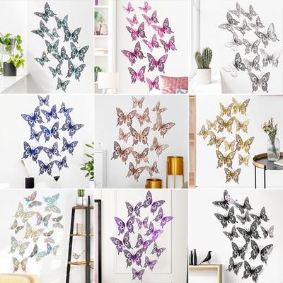 12 Pcs/set 3D  Hollow  Butterflying  Series  Decorative  Wall  Stickers Diy Art Pearlescent Home