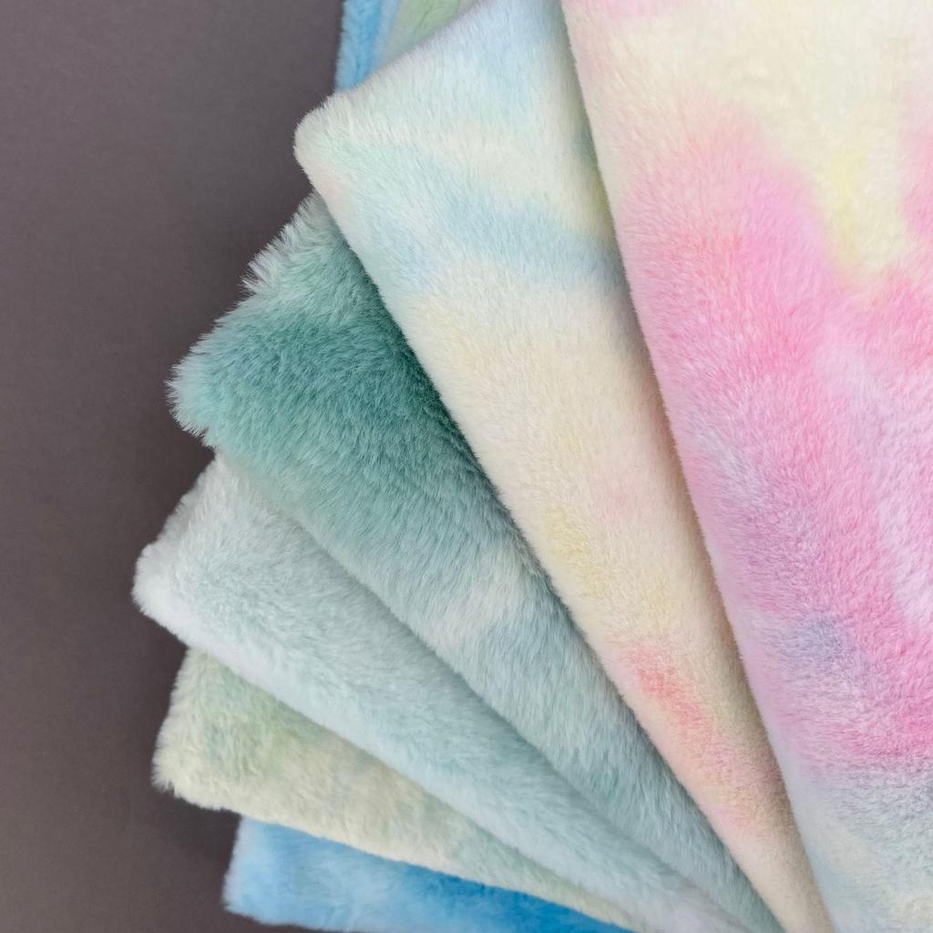 Gradient Tie-Dye Rabbit Fur Plush Fabric for Clothing, Bags, Toys, and Home Textiles.