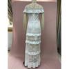 Sommer Neue Vintage Off Schulter Sexy Kleid Frauen Rüschen Aushöhlen Spitze Weiß Party Lose Kleid Frauen Elegante Hohe Taille A linie Casual Kleider 25088