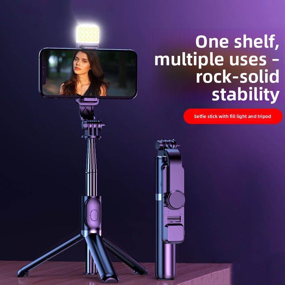 White Fill Light Phone Selfie Stick Tripod Portable Bluetooth Selfie Stick Adjustable Extendable Telescopic Selfie Stick Travel
