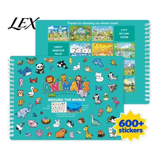 Preschool Arts And Crafts Coloring Book with Animal Stickers, Rich Cartoon Patterns Coil Binding Kids Art Activity Supplies Book, Creative Educational