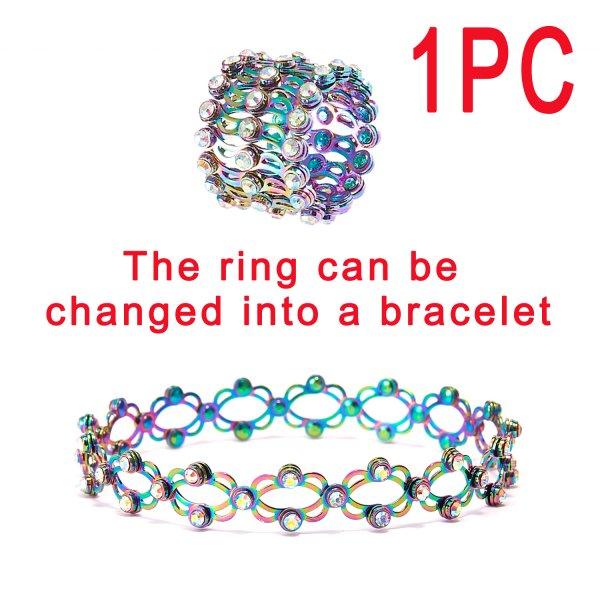 Fashion Rhinestone Ring Convertible Bracelet 2-in-1 for Women Adjustable Versatile Rhinestone Inlaid Gift Jewelry Accessories