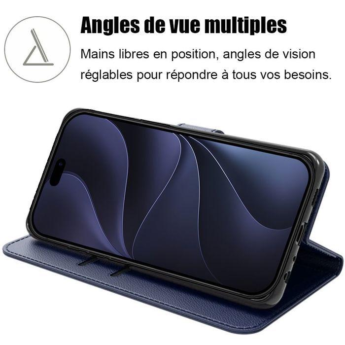 Coque + 2 Verres Trempés pour iPhone 18 Pro, Antichoc Anti-Rayures Cuir Synthétique Bleu Marine