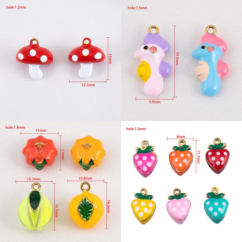 2pcs 10pcs Stainless Steel Pendant Cute Mushroom Fruit Seahorse Charms for DIY Bracelet Jewelry Making Necklce Keychain Earrings