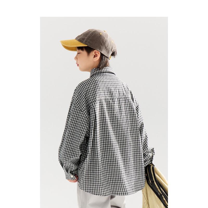 Boy S Long Sleeve Collared Plaid Shirt For Kids