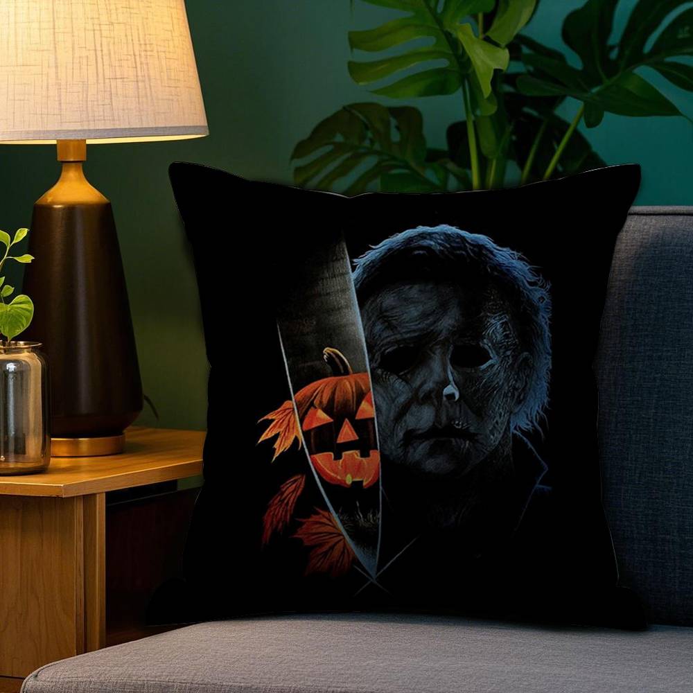 M-Michael-Myers Horror Halloween Pillow Case Plush Fabric Soft Double Sided Print Home Sofa High Quality Cushion Cover Throw
