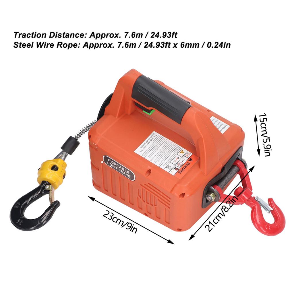 Palanc electric portabil cu putere, troliu electric, macara cu telecomandă, capacitate 500KG, înălțime maximă de ridicare 7.6M, 1500W