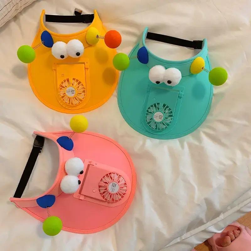 Cartoon Funny Fan Hat Student Summer Cute Cartoon Charging Sun Protection Hat Breathable Air Top Sun Hat Trend
