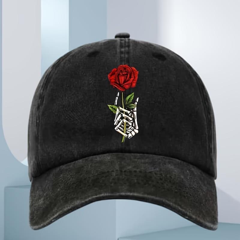 Rose Skull Printed Baseball Hat for Men and Women Outdoor Sports Running Sunscreen Daily Leisure Activities Duck Tongue Hat