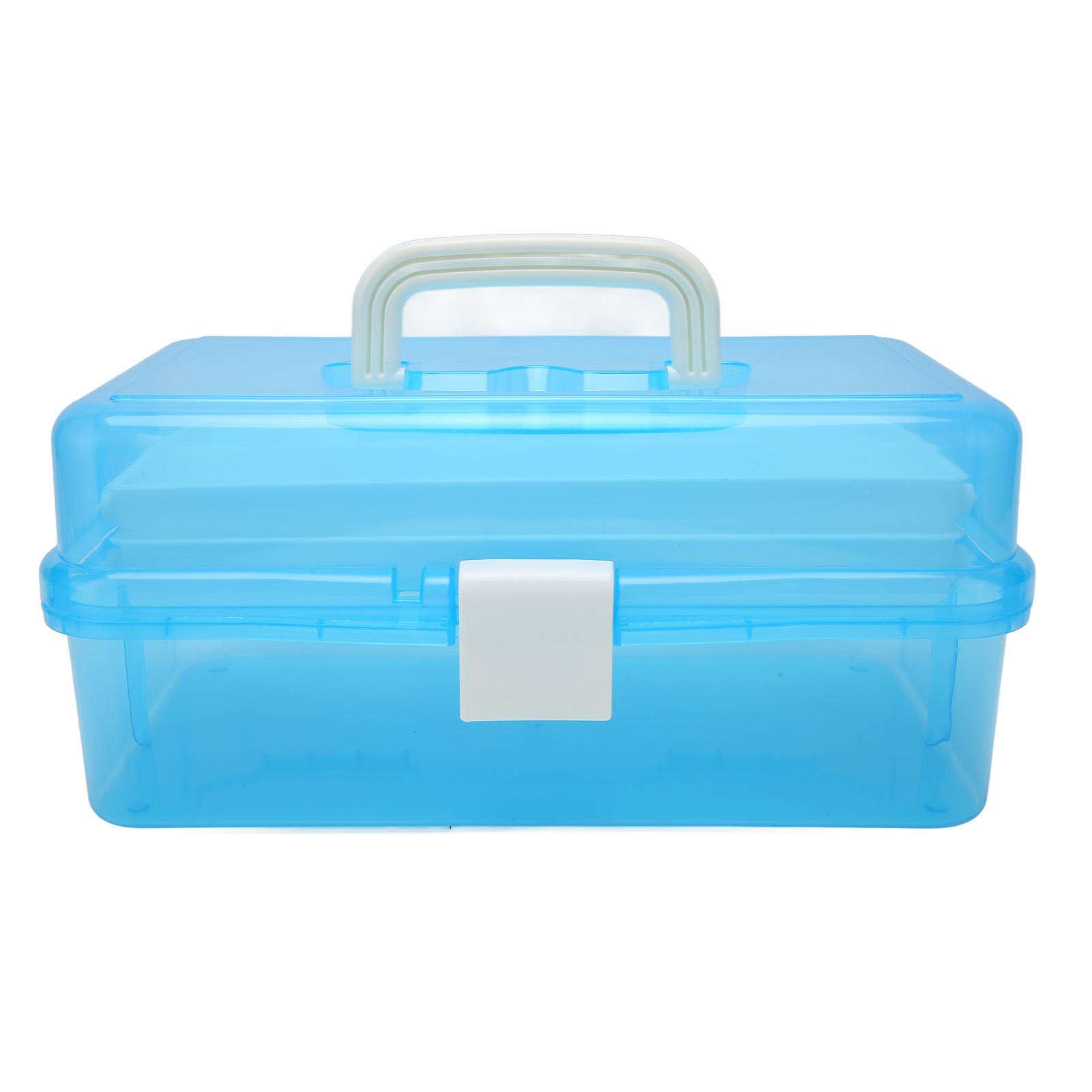 

3 Layers Portable Storage Box Transparent Handheld Folding Multipurpose Storage Case for Art Craft and Cosmetic Blue синий