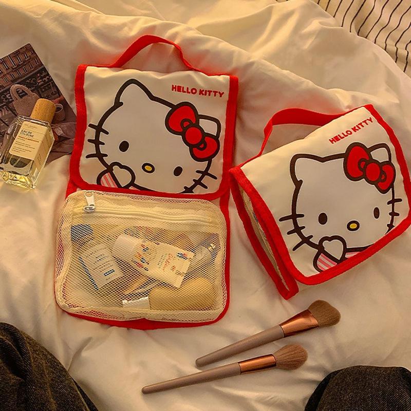 Sanrio Hello Kitty Cosmetic Bag Cartoon Cute Large Capacity Folding Storage Travel Bag Kawaii Portable Handheld Bag