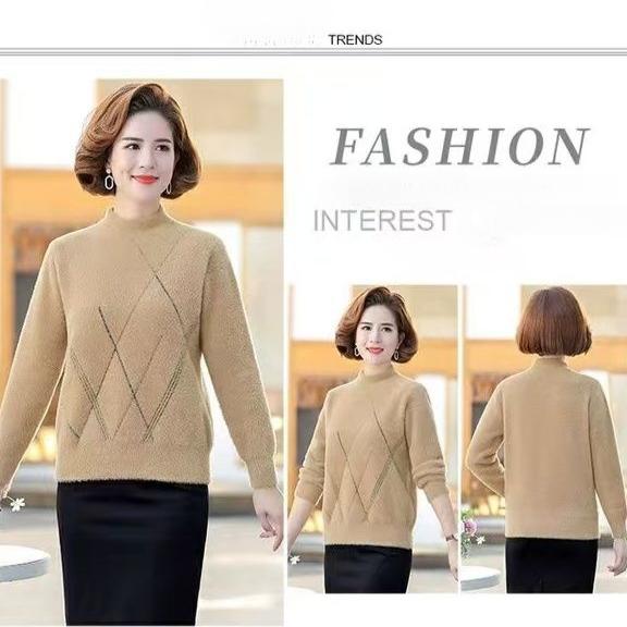 Women's Mink Fleece Sweater Winter Thick Pullover Knitwear Half Turtleneck Warm Knit Top Plush Jumper