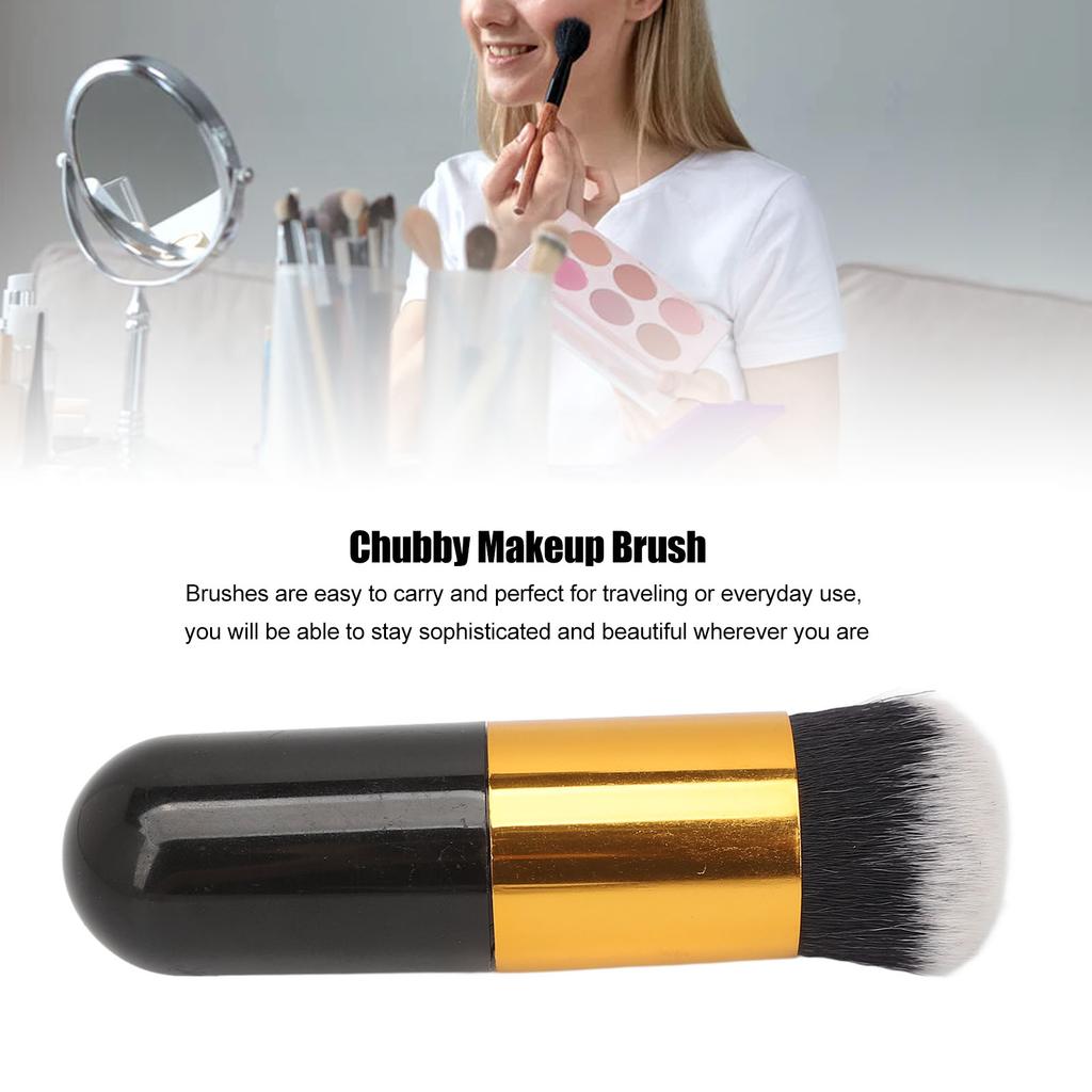 2pcs Chubby Makeup Brush Portable Fluffy Soft Synthetic Chubby Cosmetic Brush Black Golden
