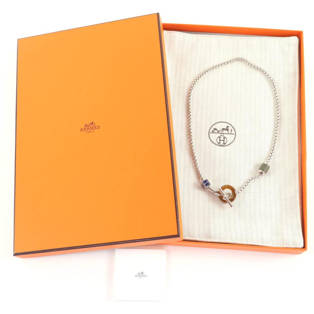 Pristine HERMES Necklace Meli Melo H logo Pendant Silver blue Women Used