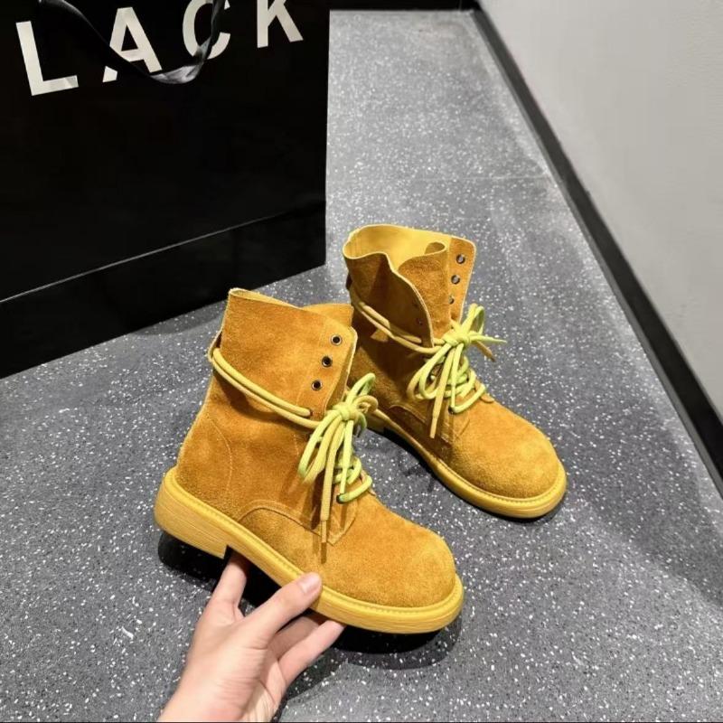 

First layer cowhide thick-soled Martin boots women s versatile new color dopamine outdoor mountaineering locomotive short boots 35 жёлтый