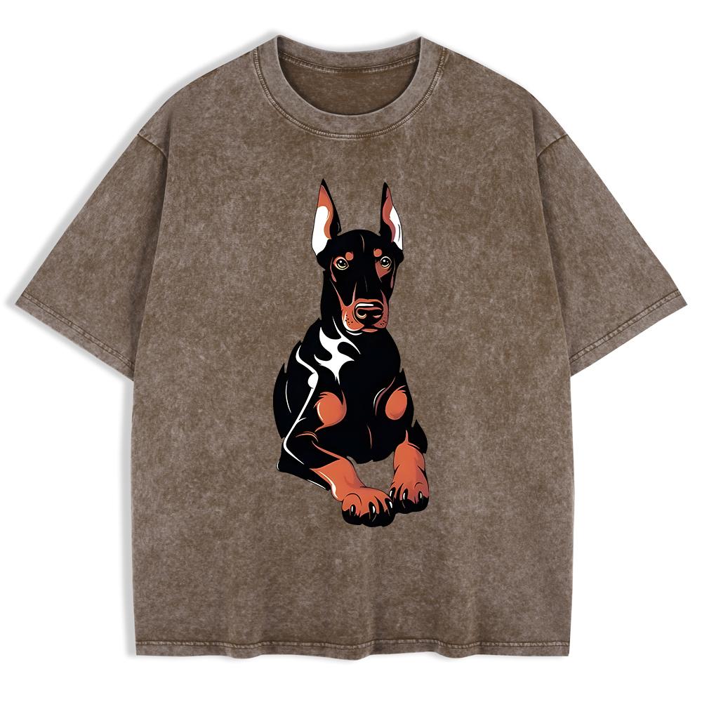 Doberman Dog Printing Washed T-Shirts Mens Cotton Short Sleeve Tops Summer O-Neck Oversized T Shirts Basic Clothes