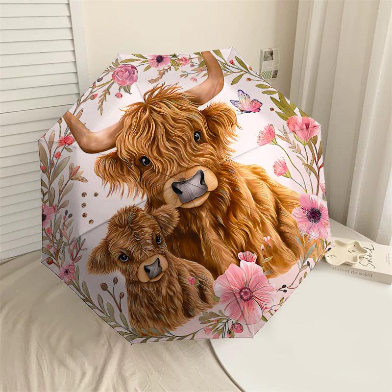 

1PC Highland Cow Floral Umbrella-8-Rib Reinforced, Automatic Open, Lightweight & Durable, Cute Fashion Accessory for Outdoor-P47