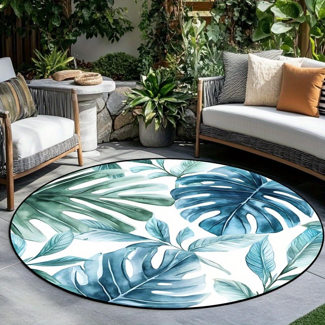 

1pc Round easy-to-clean rug with a tropical leaf pattern, machine washable, suitable for bedrooms and living rooms 80cm