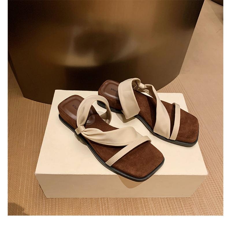 Sheepskin~ 4cm Height Increase Temperament Square Head Wrap with Sandals Slope Heel Thick-soled Slippers Women's Summer Sandals
