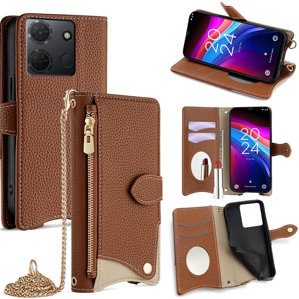 

For TCL 503 Wallet Case Fishtail Design Leather Phone Cover with Mirror/Stand/Strap F