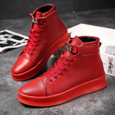 Tênis masculinos de marca de luxo, calçados casuais de couro de cano alto, calçados de skate de rua da moda para homens, sapatos de plataforma, tênis masculino