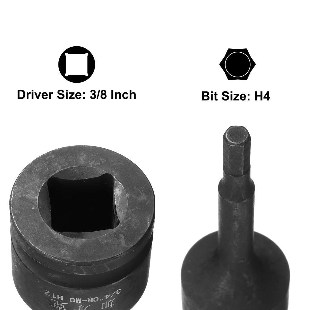 uxcell 6pcs Drive x Impact Hex Bit Socket Metric Length Steel for Use with Impact Drivers and Hand Ratchets 1/2" H4(4mm) 2.36" CR-MO