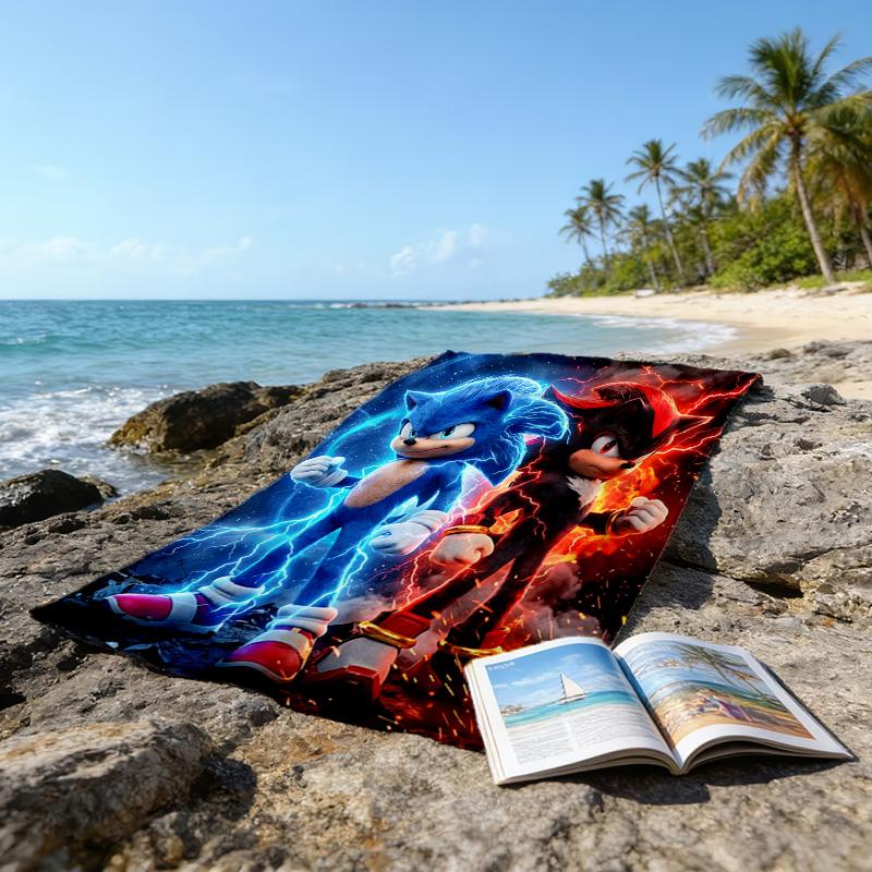 1pc Sonic5 Beach Towel, Beach and Seaside Swimming Pool Equipment, Fashion Pattern, Rectangular, Travel Essentials