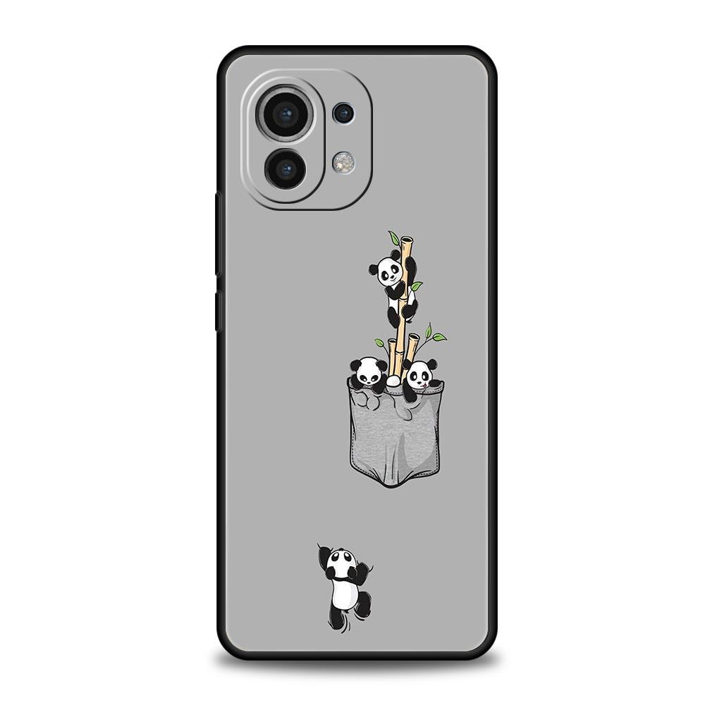 Phone Case For Xiaomi Mi 14 13 12 11 Lite 13T 12T 11x 11T 10T Pro 9T Note 10 Lite Soft Black Cover Cute Panda Climbing Bamboo