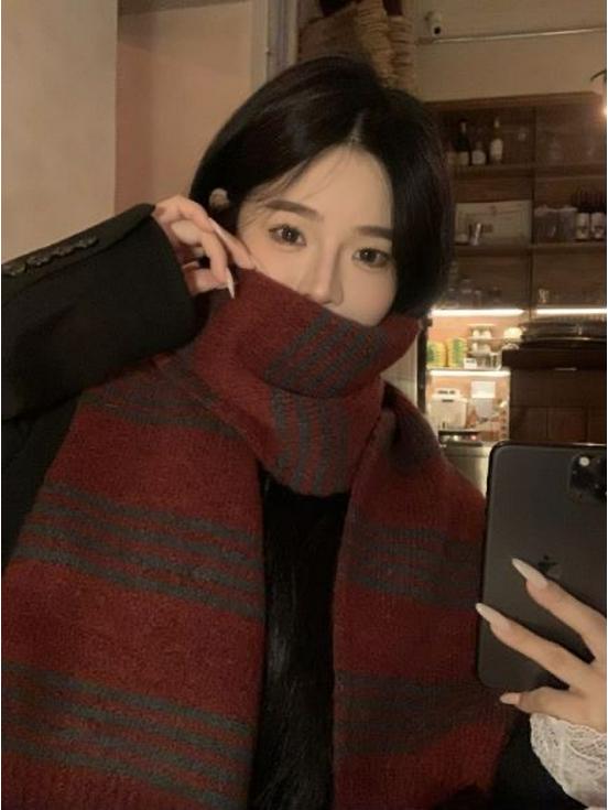 2024 Women's Red Wool Blend Scarf - Warm, Versatile, Christmas Winter Accessory