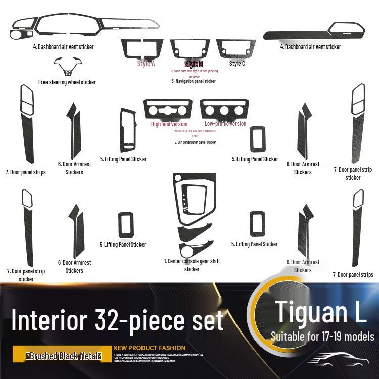Volkswagen Tiguan L Interior Carbon Fiber Film (2017-2019) - Anti-Scratch, Anti-Kick, Center Console & Door Coverage