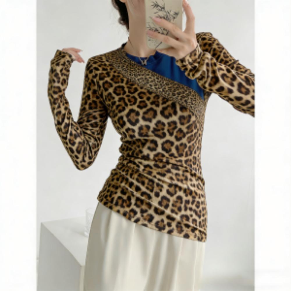 Spring Europe America Cat Leopard Print Fashion Women's T-shirt Pullover Women Long Sleeve Clothing Outdoor Casual Tees Top