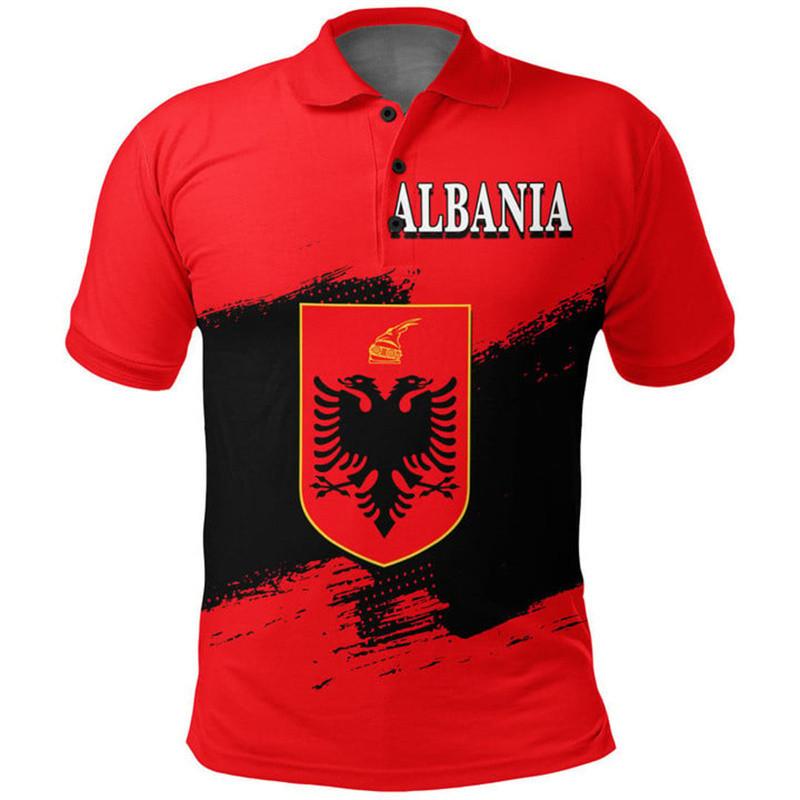 MMA Kick Boxing Muay Thai UFC Polo T-Shirt 3D Print Country National Flag Retro Vintage Albania Symbol Emblem Albanian Men Women Unisex Short Sleeve