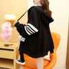 Women's Hooded Long Sleeve Sweatshirt Loose Fit Commuter Style Stripe Patchwork Zipper Hoodie Jacket 2026 Autumn Casual Outerwear Top