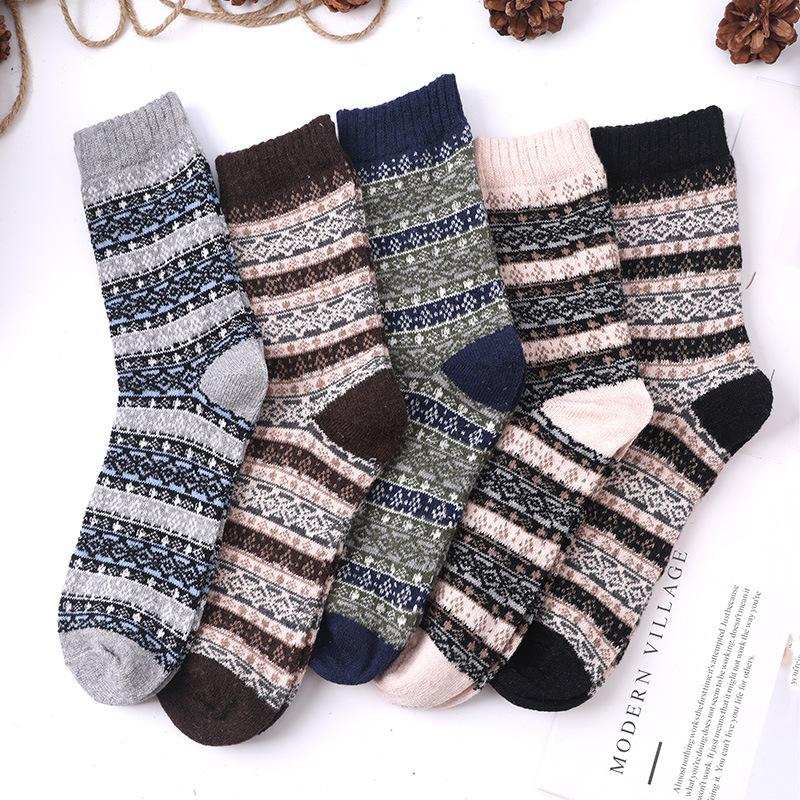 5 Pairs Winter Men's Socks Thicken Sheep's Wool Socks Warm Women Retro Style Colorful Fashion Man Socks for Snow Boots