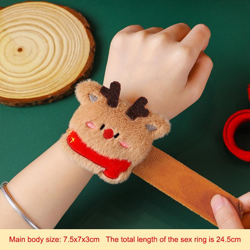 Christmas Slap Ring Bracelet Cute Cartoon Plush Elk Snowman Circle Bracelet For Xmas Children Gift Holiday Decor Wrist Band