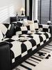 Chenille Sofa Cover Non Slip Four Seasons Universal Black White Checkerboard Pattern Sofa Cushion Anti Cat Scratching Sofa Cover