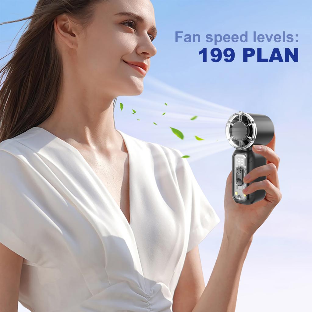 Portable Handheld Turbo Fan 199 Speed Rechargeable Small Pocket Fans with Flashlight Cooling Fan for Travel/Outdoor/Home/Office