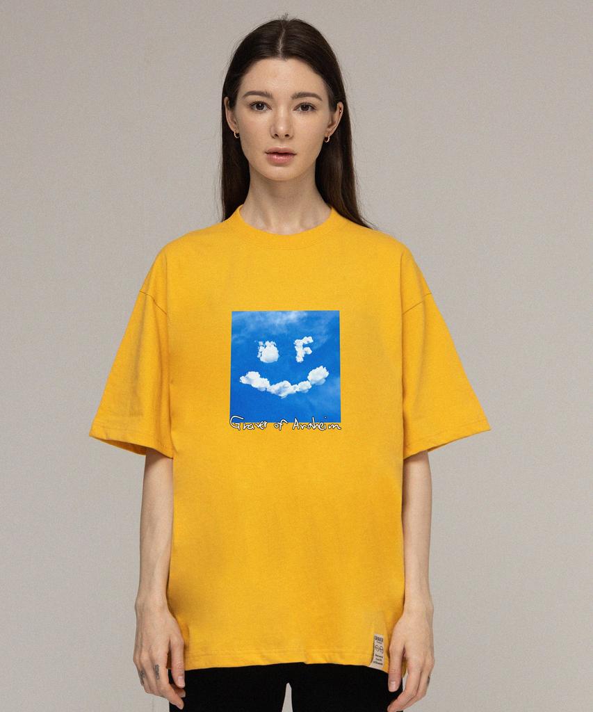 GRAVER [Unisex] Drawing Smile Cloud Logo Short Sleeve T-Shirt_Mustard